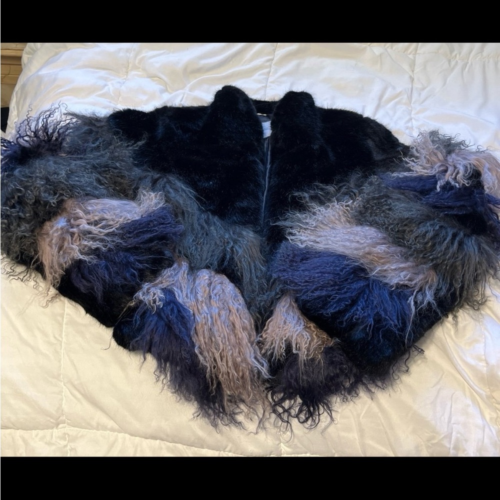 Luxurious Black and Blue Fur Jacket